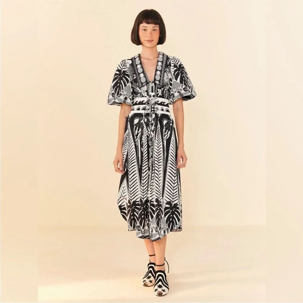 NEW FARM Rio Macaw Elegance Black Midi Dress - Picture 3 of 13
